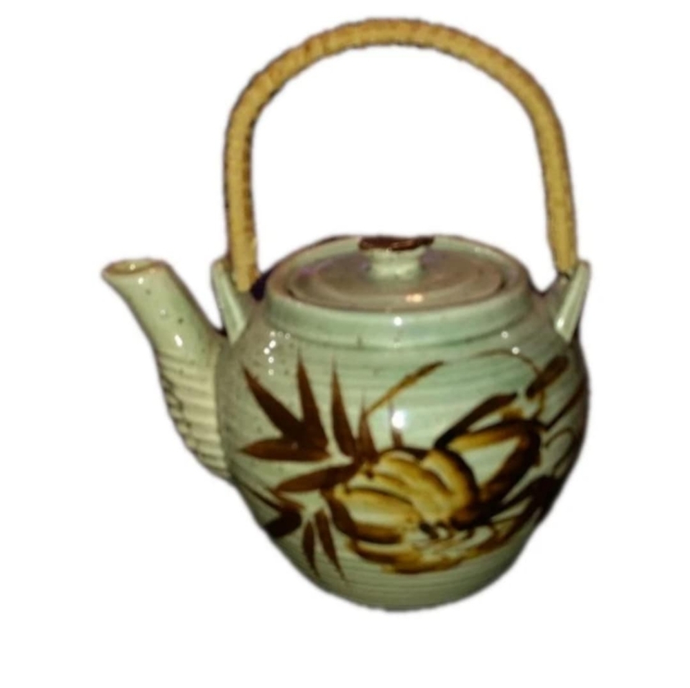 Vintage Ceramic Teapot with Cane Handle